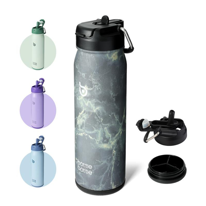 BOTTLE BOTTLE 24 Oz Sports Water Bottle Stainless Steel Insulated Water Bottle with Straw and Pills Holder