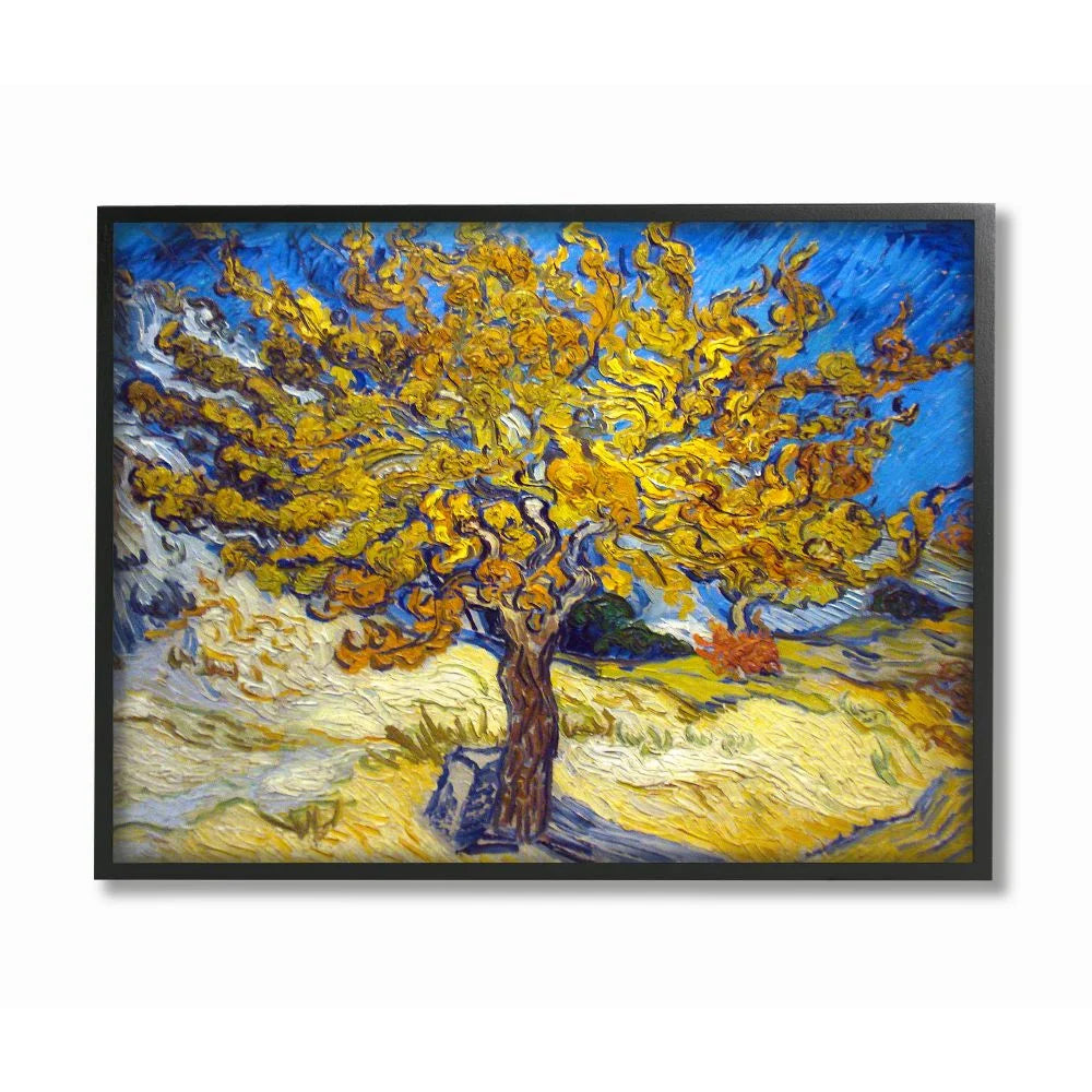 Golden Tree Blue Yellow Van Gogh Classical Painting Framed Wall Art by Vincent Van Gogh, 24" X 30", Black Framed