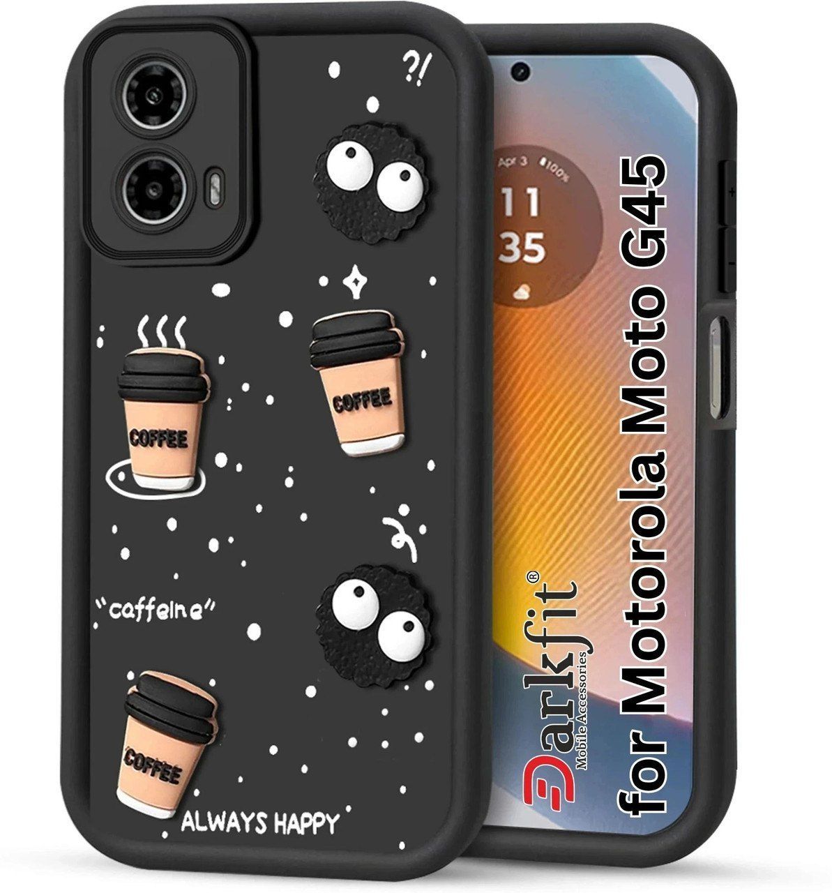 Cute Coffee Cartoon Case for Motorola G45 5G – Black Aesthetic Protective Cover