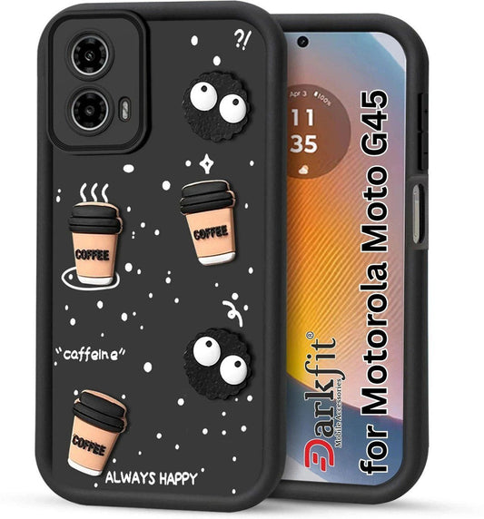 Cute Coffee Cartoon Case for Motorola G45 5G – Black Aesthetic Protective Cover